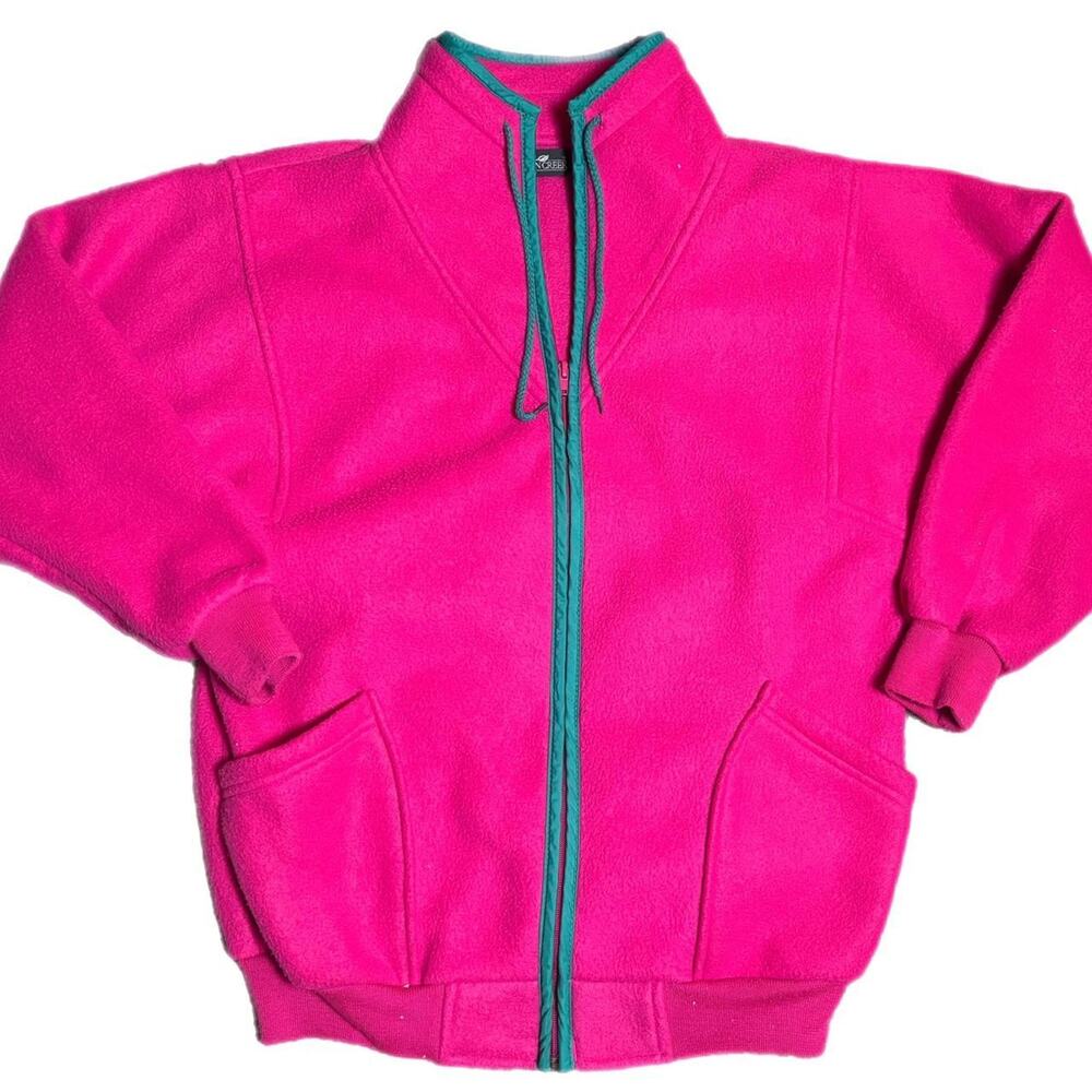 Cabin creek hot pink fleece zip up with green accents (small)